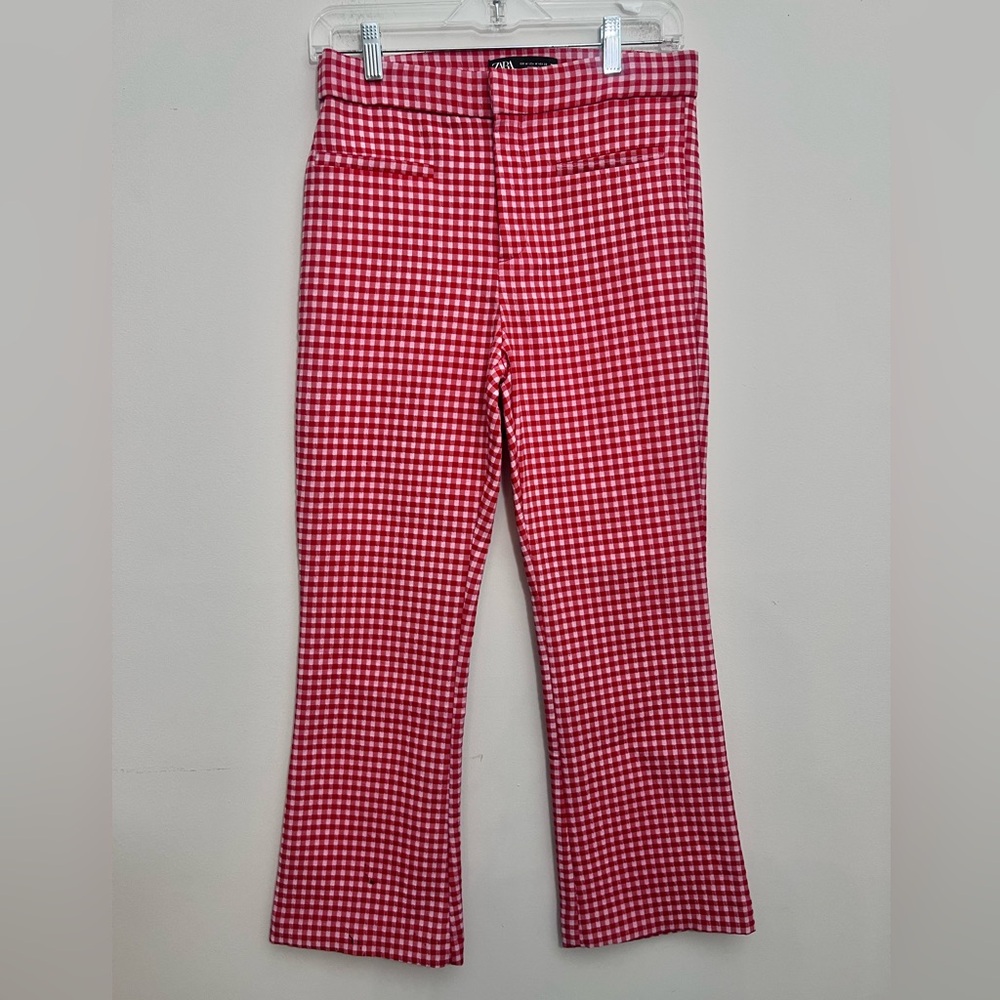 Zara Red Gingham Casual Pants Medium